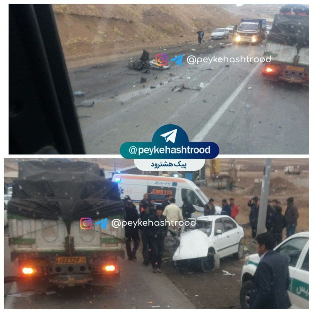 عکس/ تصادف تریلی با سمند در جاده هشترود مراغه با ۴ مصدوم و فوتی