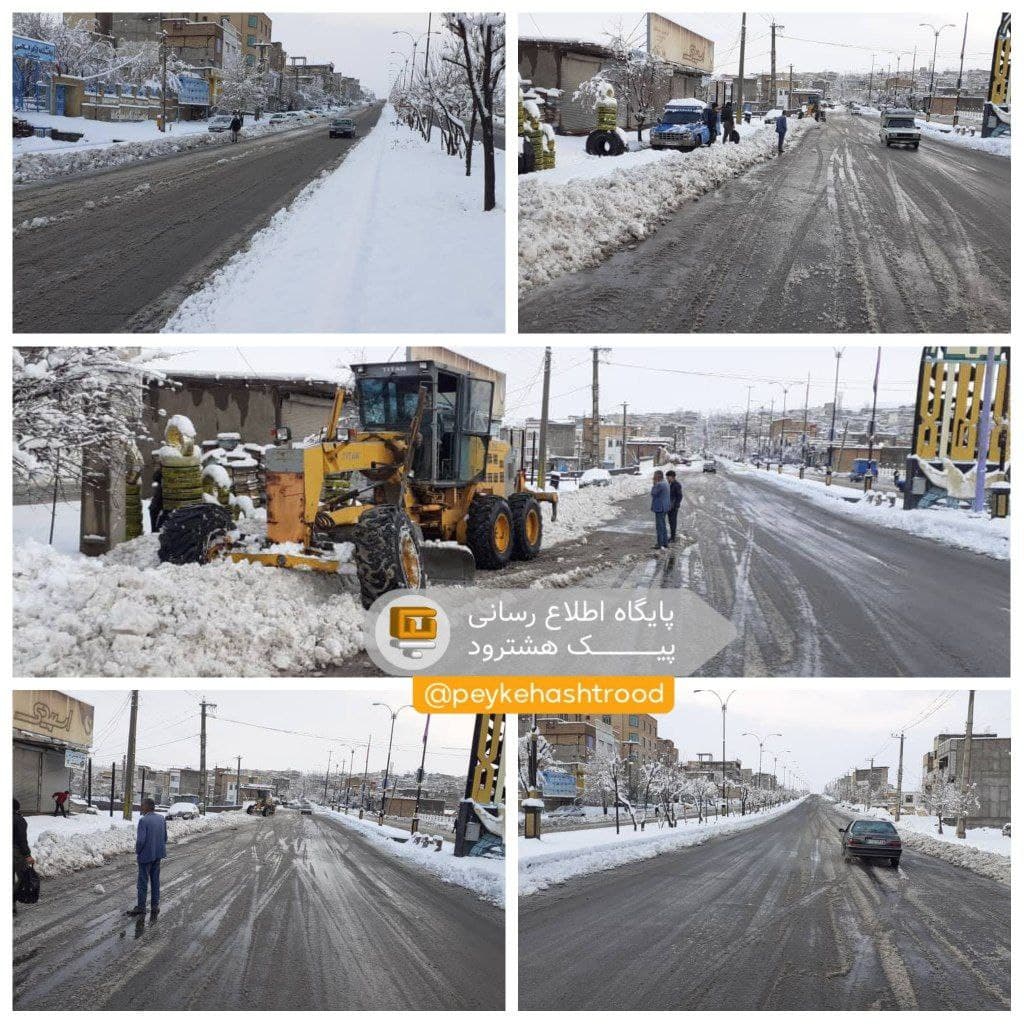 گزارش تصویری/ برف روبی سطح شهر به همت عوامل شهرداری هشترود بعد از بارش برف