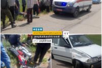 تصادف موتور با پراید در جاده روستای بایقراکوه با ۲ مصدوم +تصاویر